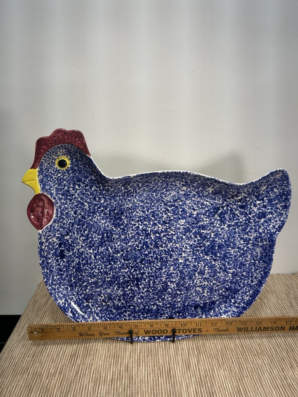Vintage Doranne of California 640 Chicken Hen Platter Blue Spongeware 17"